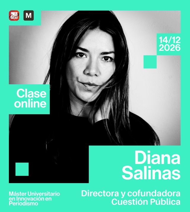Cartel: clase online con Diana Salinas, Directora y cofundadora, Cuestión Pública, el 14/12/2026